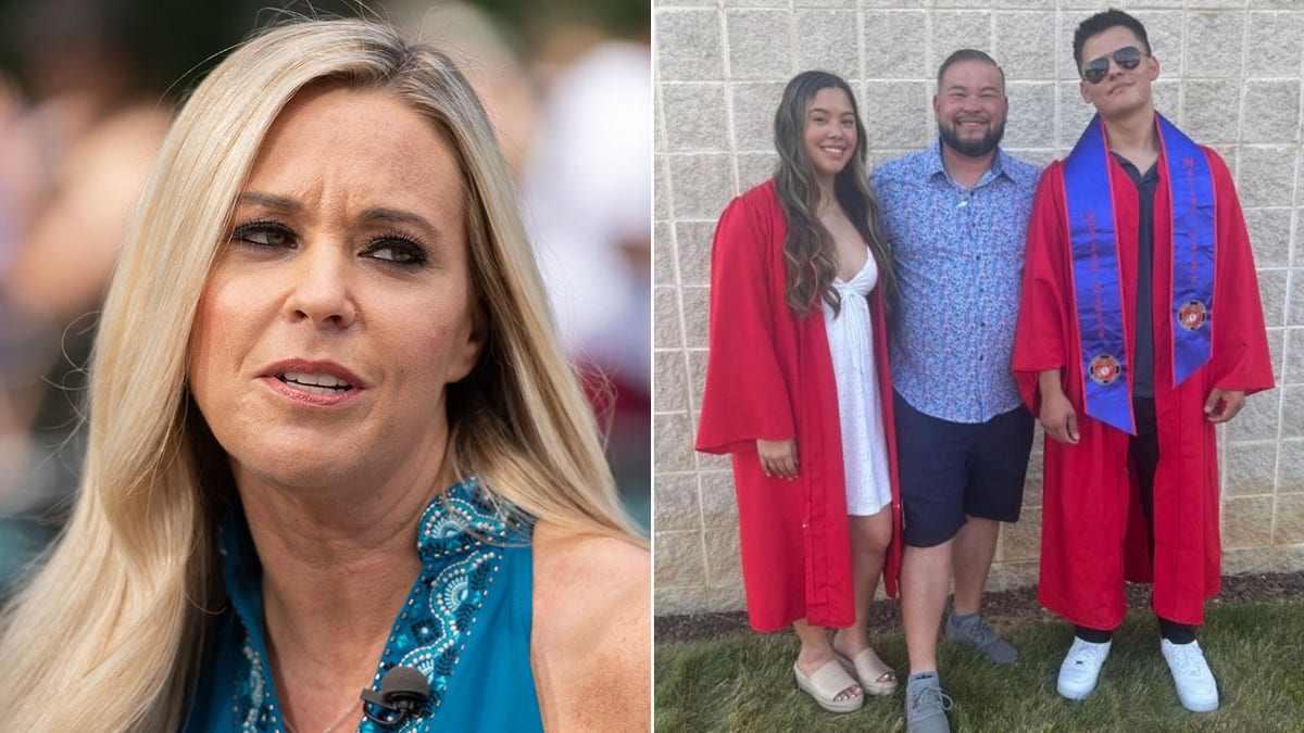 Una imagen dividida de Kate Gosselin con Hannah, Jon y Collin Gosselin