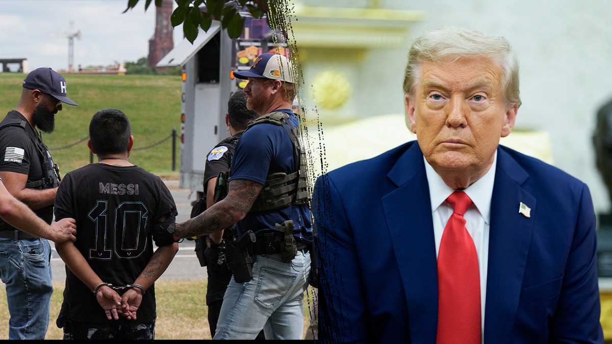 Foto recopilatoria que muestra el arresto en DC y el presidente Trump