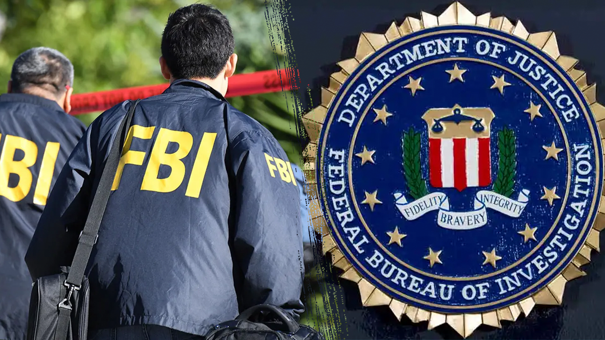 Agentes del FBI junto al logotipo del FBI. Fotos de Getty y AP, ilustración vía Fox News Digital.